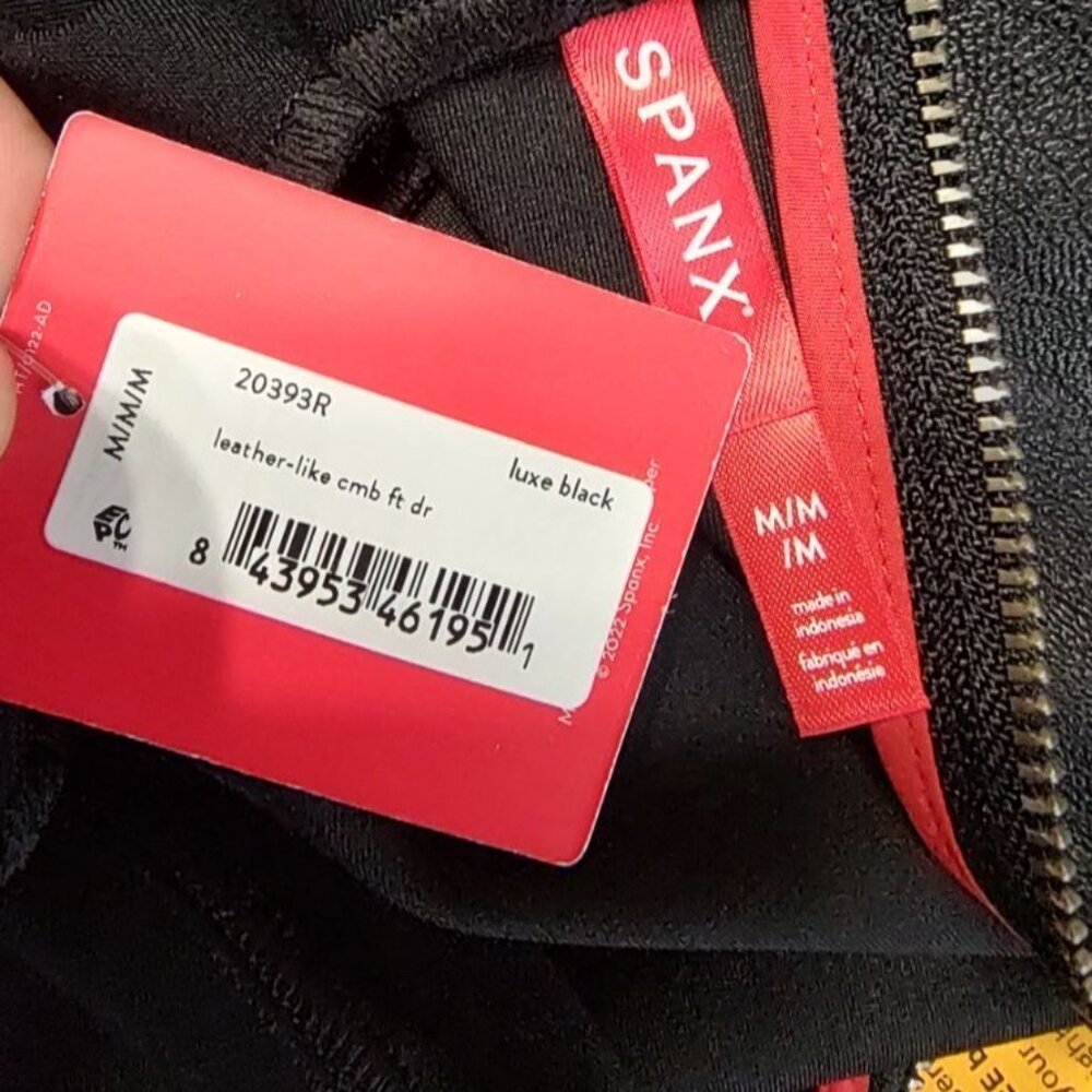 SPANX Dress Black Leather Like Combo Fitted M Delux Sheath Sleeveless 2039 - Picture 14 of 16